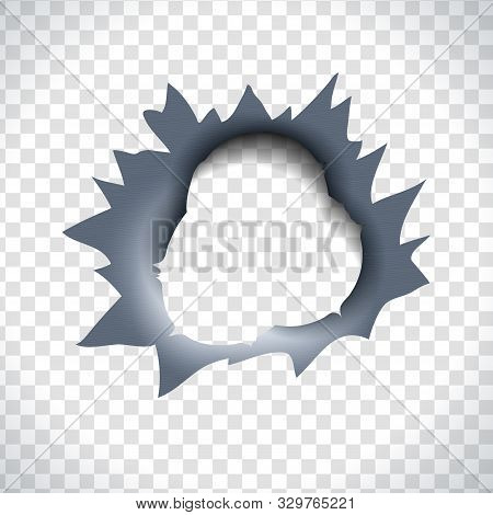 Bullet Hole With A Triple Hit In A Metal Material.