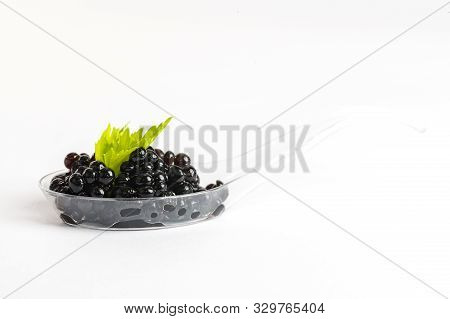 Molecular Cuisine Caviar Elements Shot Closeup Of A Plastic Buffet Table Spoon.