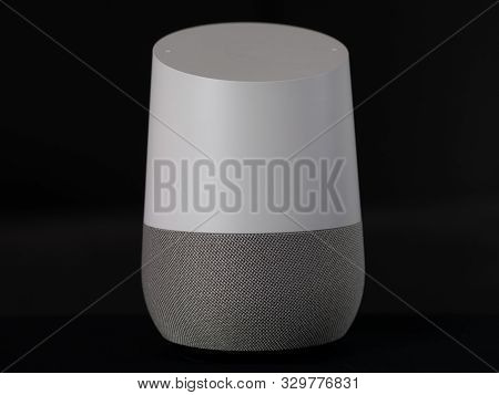 Smart Home Speaker Device On Black Background
