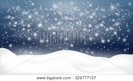 Snowy Landscape Isolated. Holiday Winter Landscape For Merry Christmas. Winter Background With Snow.