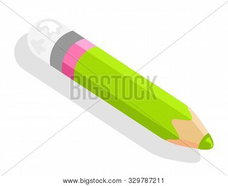 School Stationery Supply, 3d Isometric Pencil Or Drawing Tool Isolated Object Vector. Draw Or Write,