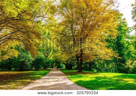 View On View On Historical Autumn Landscape At Park In Munich Bogenhausen, Germany