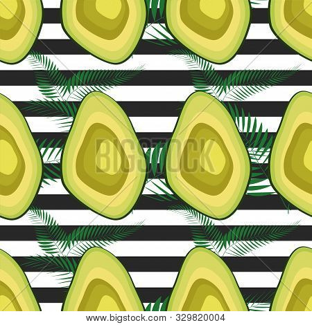 Organic Vegetarian Avocado Seamless Repeating Pattern - Flat Style Illustration