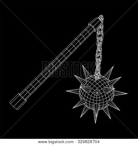 Medieval Chained Mace Ball. Wireframe Low Poly Mesh Vector Illustration.