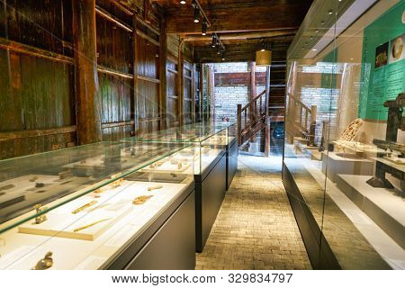 SHENZHEN, CHINA - CIRCA APRIL, 2019: exhibits on display in Gankeng Hakka Town in Shenzhen. Gankeng Hakka Town is a tourist attraction by OCT Group.