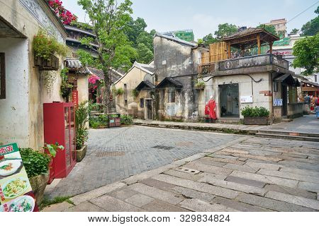 SHENZHEN, CHINA - CIRCA APRIL, 2019: Gankeng Hakka Town urban landscape. Gankeng Hakka Town is a tourist attraction by OCT Group.