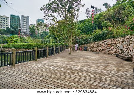 SHENZHEN, CHINA - CIRCA APRIL, 2019: view of Gankeng Hakka Town in Shenzhen in the daytime. Gankeng Hakka Town is a tourist attraction by OCT Group.