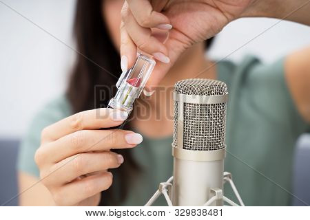 Woman Opening Lipstick On Microphone To Make Asmr Sounds