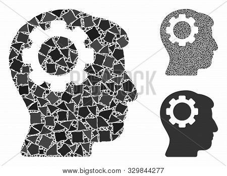 Brain Gear Mosaic Of Tremulant Items In Variable Sizes And Color Hues, Based On Brain Gear Icon. Vec