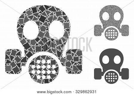 Gas Mask Mosaic Of Joggly Parts In Different Sizes And Color Tinges, Based On Gas Mask Icon. Vector 