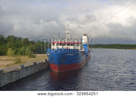 Belomorsk, Karelia, Russia - August 10, 2019: General Cargo Ship Pur Navolok Before Leaving The Whit