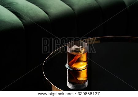 Fresh Cocktail Glass On Glass Table In Night Club Restaurant