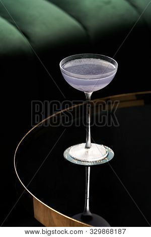Fresh Cocktail Glass On Glass Table In Night Club Restaurant