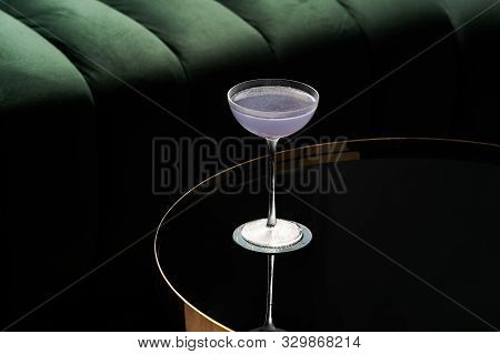 Fresh Cocktail Glass On Glass Table In Night Club Restaurant