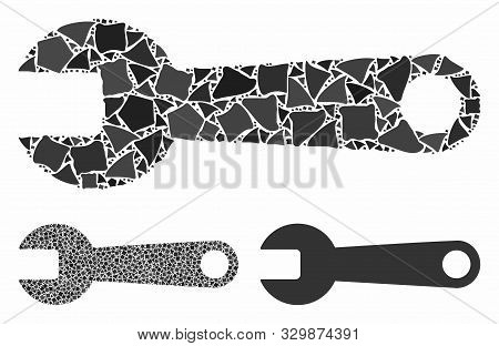 Wrench Composition Of Humpy Pieces In Different Sizes And Color Tints, Based On Wrench Icon. Vector 