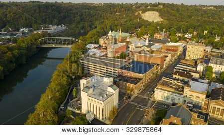The Kentucky River Meanders Along Framing The Downtown Urban Core Of Frankfort Ky