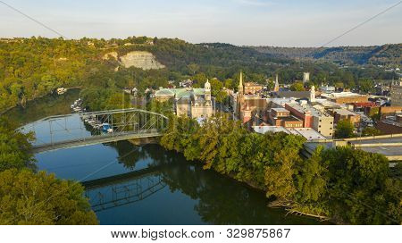 The Kentucky River Meanders Along Framing The Downtown Urban Core Of Frankfort Ky