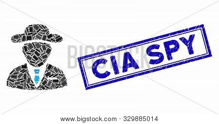 Mosaic Agent And Distressed Stamp Seal With Cia Spy Phrase. Mosaic Vector Agent Is Created With Rand
