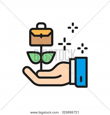 Vector Growth Of Stocks, Popularity, Investments Flat Color Icon.