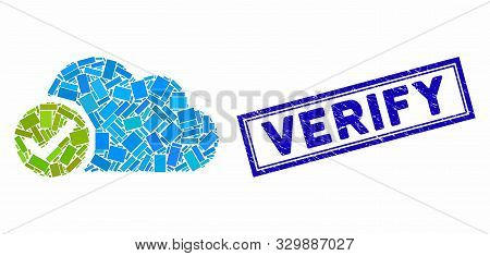 Mosaic Valid Cloud And Distressed Stamp Seal With Verify Text. Mosaic Vector Valid Cloud Is Formed W
