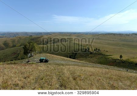Altai Region, Russia - September 7, 2018:uaz-469 High-terrain Vehicle In The Foothills Of Altai