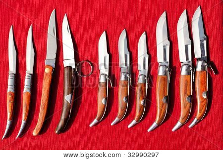 jackknife collection spain style wood handle on red background