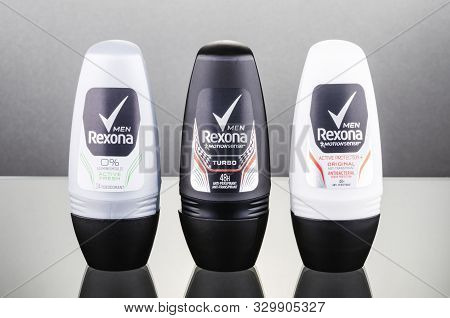 Rexona Deodorant Isolated On Gradient Background. Rexona Is Deodorant And Antiperspirant Brand Found