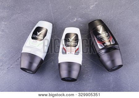 Exona Deodorant Isolated On Stone Slate Background. Rexona Is Deodorant And Antiperspirant Brand Fou