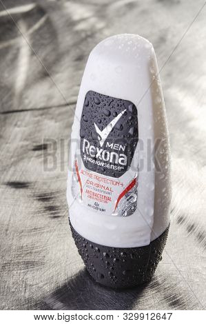 Rexona Deodorant Isolated On Gradient Background. Rexona Is Deodorant And Antiperspirant Brand Found