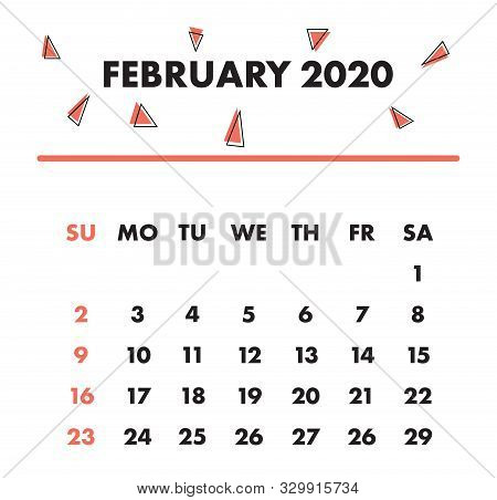 February 2020 Calendar Design Illustration Themed Vector Memphis
