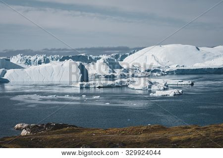 View Towards Icefjord In Ilulissat. Easy Hiking Route To The Famous Kangia Glacier Near Ilulissat In