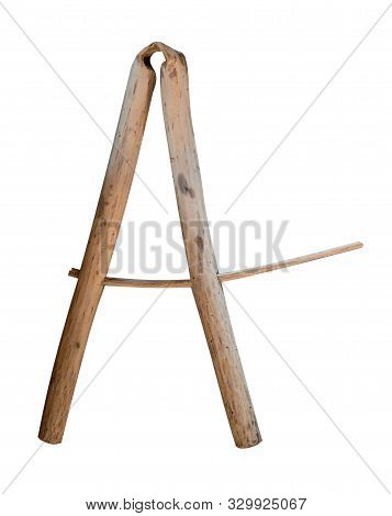 Antique Wooden Compass Isolated On White Background Top Front View
