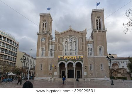 Athens, Greece - January 20, 2017: Amazing View Of Metropolitan Cathedral In Athens, Attica, Greece