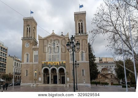 Athens, Greece - January 20, 2017: Amazing View Of Metropolitan Cathedral In Athens, Attica, Greece