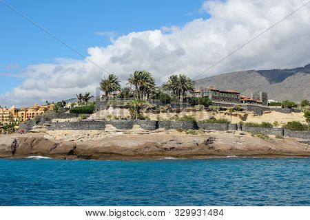 View On The Steep Coast Of Los Gigantes On Canary Island Tenerife With Rocks In Different Colors