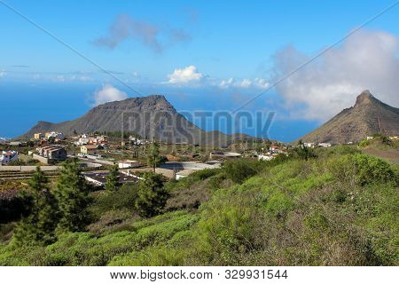 View on the steep coast of Los Gigantes on canary island tenerife with rocks in different colors