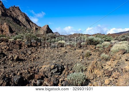View On The Steep Coast Of Los Gigantes On Canary Island Tenerife With Rocks In Different Colors