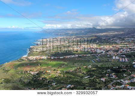 View On The Steep Coast Of Los Gigantes On Canary Island Tenerife With Rocks In Different Colors