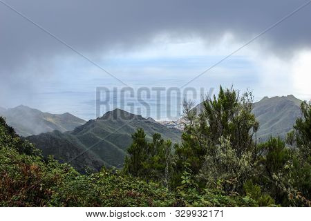 View on the steep coast of Los Gigantes on canary island tenerife with rocks in different colors