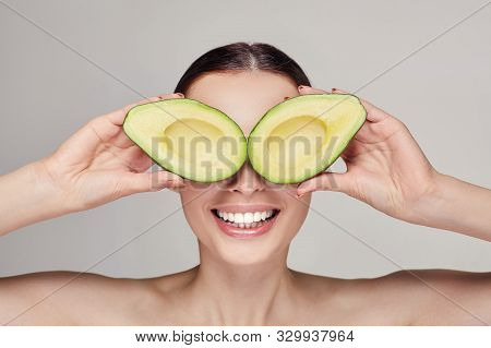 Close Up Photo Portrait Of Attractive Tender Brown-haired Nude Lady With Perfect Pure Shine Skin Bea