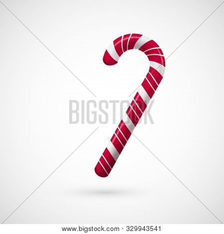 Red And White Chrisrmas Candy. Realistic Sweet Stick. Holiday Decoration Element. Vector Illustratio