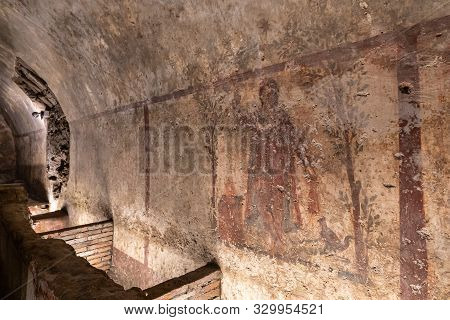 Inside Of The Mithraeum Of Ancient Capua, Discovered In 1922. Is One Of The Most Important Of The Ro