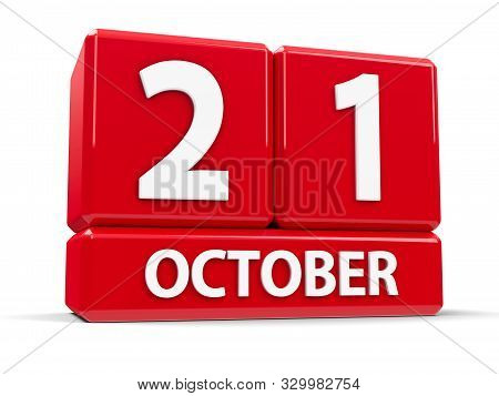 Red Cubes - The Twenty First Of October - On A White Table - Trafalgar Day, Three-dimensional Render