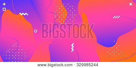 Blue Fluid Banner. Vibrant Wave Presentation. Abstract Geometric Ornament. Red Vector Pattern. Gradi