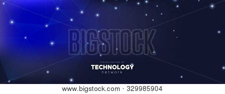 Futuristic Technology Pattern. Big Data Server. Light Triangles Abstract. Dark Connection. Cosmic Fu