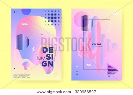 Pastel Fluid Cover. Colorful Holographic Gradient. Pastel Memphis Elements. Wave Shapes. Fluid Poste