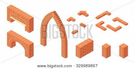 Vector Isometric Masonry Items In Flat Style