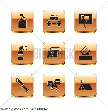 Set Stage Stand Or Tribune, Military Knife, Traffic Jam, Speech Bubble Chat, Air Horn, Protest, Camp