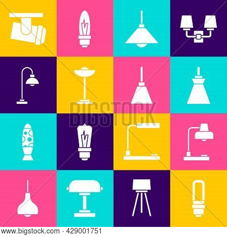 Set Led Light Bulb, Table Lamp, Lamp Hanging, Floor, Led Track Lights And Lamps And Chandelier Icon.