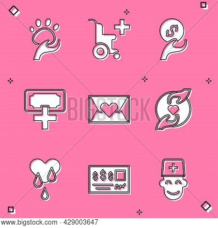 Set Animal Volunteer, Wheelchair For Disabled Person, Donation And Charity, Envelope With Heart, Ple